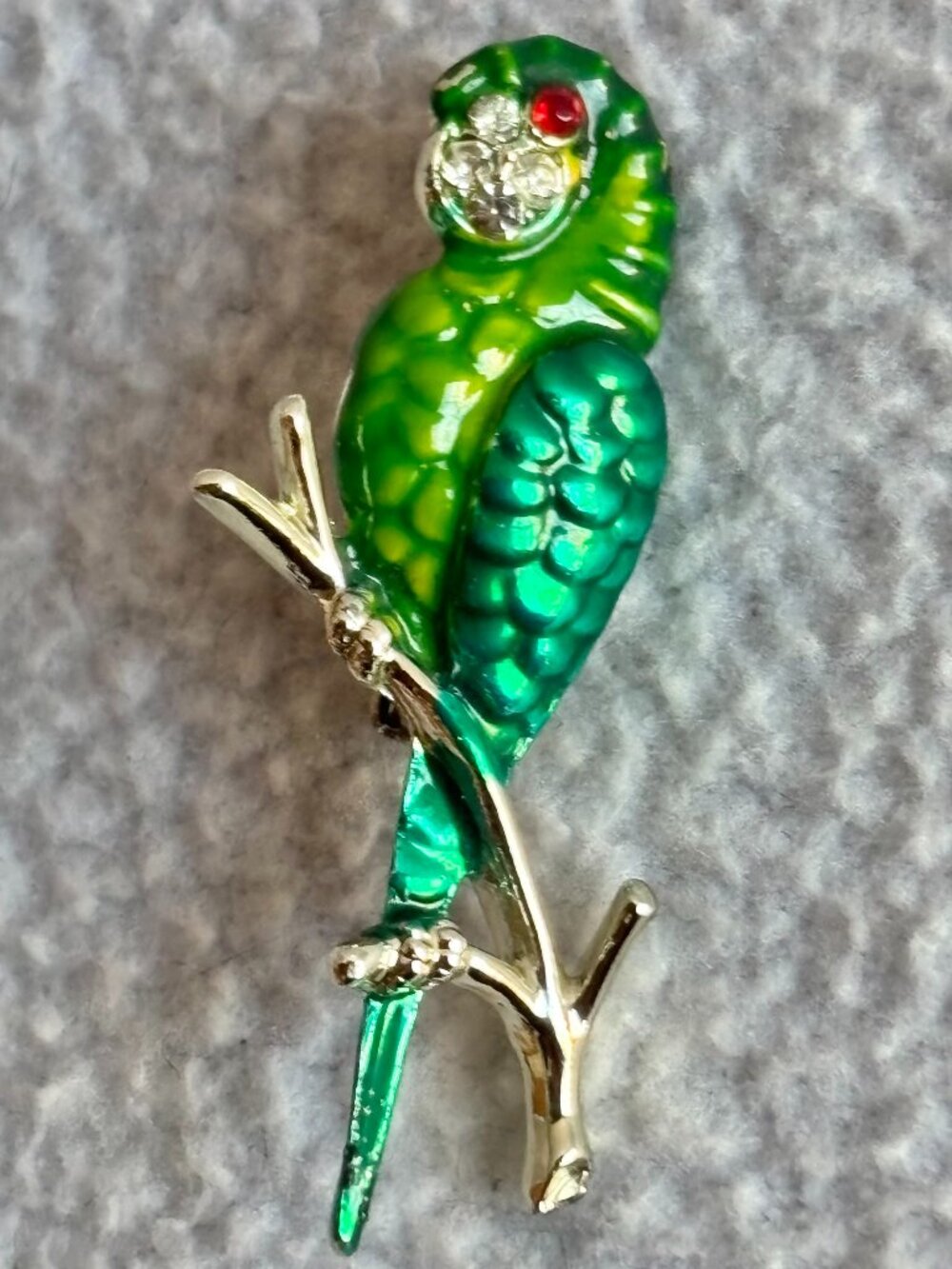 Vintage Enameled Parrot Brooch with Rhinestones